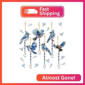 Chimes22 Perthlin 6 Pcs 5d Diamond Art Blue Jay Painting Winter Ornaments Cr