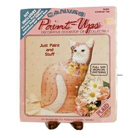 56501 Plaid New Vtg Canvas Paint-ups By Victorian Cat Kit Doorstop Craft Usa