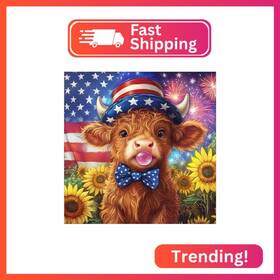 Us-g7759 Reivworl Independence Day Diamond Art Kits For Adults Cow Painting