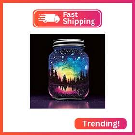 Re-dp-qy052 Rekxtmo Glass Jar Aurora Landscape Diamond Art Kits For Adults 5d Painting