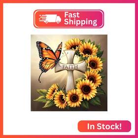Re-dp-qy090 Rekxtmo Sunflower Diamond Art Kits For Adults Diy Butterfly Painting Beginn