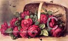 Fl334 Shabby Vintage Victorian Red Decals Waterslide Roses Antique Basket
