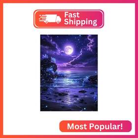 Sj065 Sjdiystore 5d Purple Moonlight Beach Diamond Art Kits For Adults Full Round Drill P