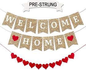 Teniinet 313099199136 Gold Welcome Home Banner - Fully Assembled And Ready To Hang Glitter H