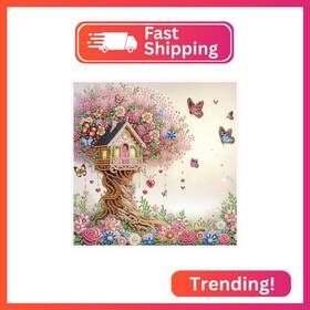 Tontut At943 Diamond Art Painting Kit House Butterflies On Tree Branches 5d Diy Special Shap