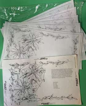 0687 Tri Chem 5 Vintage Diy Paint By Number Canvas Christmas Poinsettia Placemats