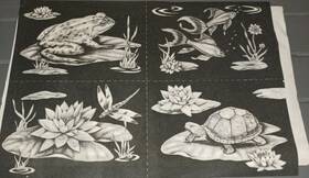0745 Tri-chem Aquatic Pictures 4 Panels Turtle Frog Fish Water Lily Velveteen