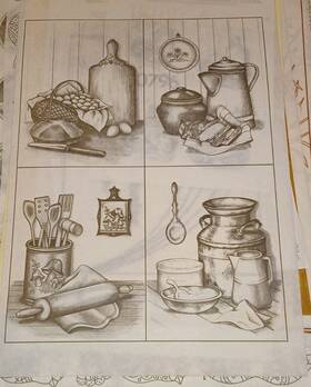 0796 Tri-chem Country Kitchen 4 Panels Ready To Paint Picture Rolling Pin