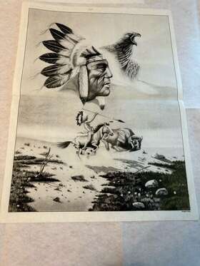 2585 Tri-chem Vtg Picture Great Indian Spirit Chief Horse Buffalo Eagle