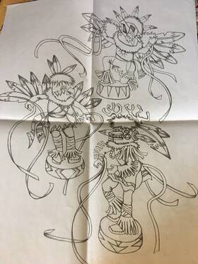 4318 Tri-chem Kachina Dolls Pre-shaded Large 21 Inch X 16 Iron Transfer 1995 Indian