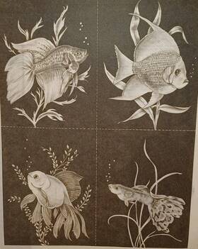 7249 Tri-chem Vintage Picture To Paint Felt Usa Poster Tropical Fish 4 Panels 6x8 In 7249 Tri-chem Vintage Picture To Paint Felt Usa Poster Tropical Fish 4 Panels 6x8 In