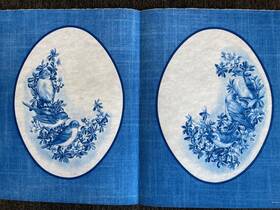 7271 Tri-chem Ready To Paint Picture Vtg Fabric Oval Bluebirds Set Of 2 Col