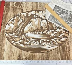 7302 Tri-chem Barn Wood Oval Forest Scene W Instructions Picture To Paint 25x19