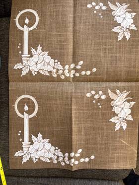7410 Tri-chem Ready To Paint Fabric Christmas Placemats Holiday Set Of 2 Vtg