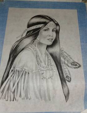 7429 Tri-chem Native American Indian Maiden Girl Picture Trichem 18x24 Inch