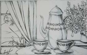 7636 Tri-chem Tea Time Instructions Pot Cups Trichem Picture To Paint 12x18 Inch