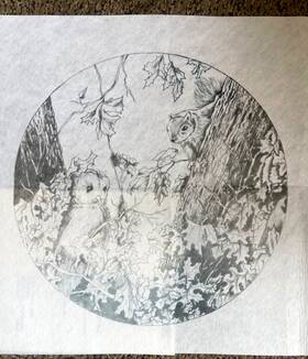 7659 Tri-chem Ready To Paint Liquid Embroidery Vtg Hiding Owl Squirrel Trees Col