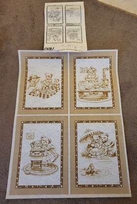 7810 Tri-chem Chart Teddy Bear Family Picture To Paint 25 Inch X 19 Vtg