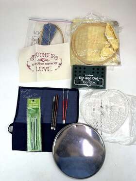7837 Tri-chem Lace Pattern Tole Accessory Paintbrush And Picture Lot