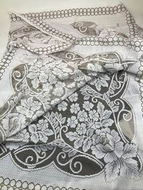 7932 Tri-chem Lace Roses Pattern Tablecloth 60 Inch X80 White Brown