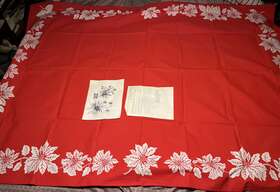 7939 Tri-chem Paint 60 Inch X 80 White Poinsettia On Red Tablecloth Needlepoint