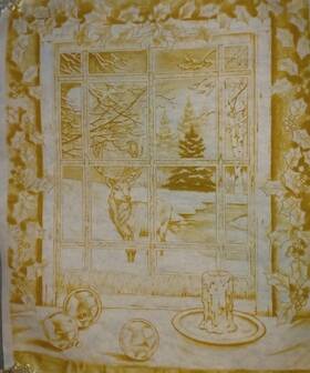 7994 Tri-chem Winter Window Scene Deer Picture To Paint Trichem 18x24 Inch