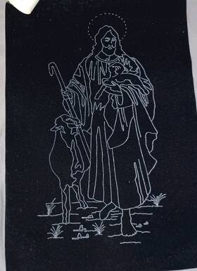 8026 Tri-chem Jesus The Good Shepherd Sheep Black Velvet Picture Trichem 12x18 8026 Tri-chem Jesus The Good Shepherd Sheep Black Velvet Picture Trichem 12x18