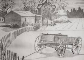 8028 Tri-chem The Old Homestead Liquid Embroidery Canvas W Instruction Sheet