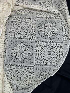 8310 Tri-chem Lace Ecru Starlight Pattern Round 70 Inch Tablecloth Off White