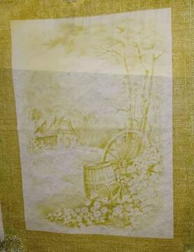 8317 Tri-chem Cottage In The Mist Wagon Wheel Old Barrel Picture Trichem 18x24