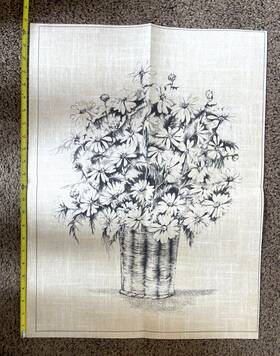 8326 Tri-chem Ready To Paint Embroidery Vtg Fabric Basket Of Daisies Flowers Col