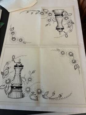 8432 Tri-chem Vintage Unpainted 2 Peppermill Placemats Liquid Embroidery #8432