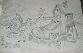 8446 Tri-chem Children In The Shoe Placemat Picture To Paint Trichem 12x18