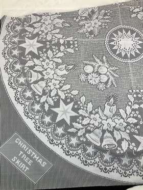 8548 Tri-chem Christmas Tree Skirt 48 Inch Diameter Lace Pattern Tole Nos Vintage Design