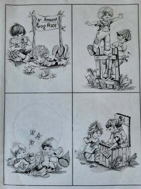 8556 Tri-chem Boys At Play Scenes Ready To Paint Liquid Embroidery 12x16 Inch Frog Race