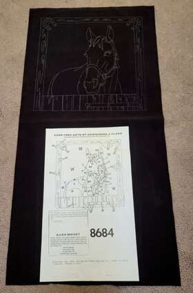 8684 Tri-chem Chart Horse Head Pillow Cover Black Velveteen 15 Inch X Vtg 1983