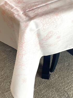 8737 Tri-chem Vintage 1970 S Table Cloth Liquid Paint Embroidery Flower Cart 54 X 70