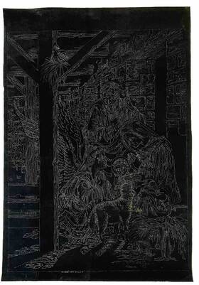 Rn-30581 Tri-chem Vtg Jesus Joseph Mary Angel 70s Black Felt Velvet Picture Paint Large