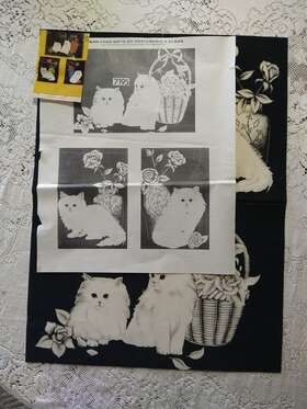 Sv1824 Tri Chem 7195 A B C Persian Cats And Roses Set Suede Picture Sv 1824