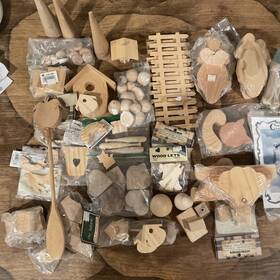 Kt18 Various Brands 35 Misc. Folk Art Wood Cut Outs Birdhouses Angels Hearts Rounds Etc.no Patterns