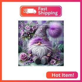 Tq30 Vclkdiy Purple Gnome Flower Diamond Art Kits For Adults 5d Painting Ad