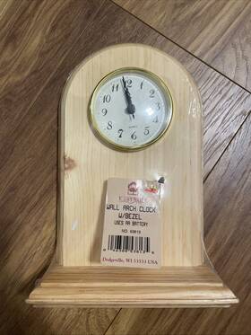 53813 Walnut Hollow Solid Pine Wood 9.5 X 6 Arch Top Unpainted Surface 4 Inch Face Battery Wall Clock