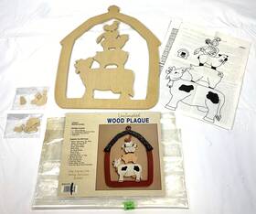 Cpw573 Wangs International Vintage Stacked Farm Animals Wooden Plaque Unfinished Step-by-step Painting 15 Inch