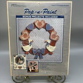 Cpw733 Wangs International Vtg Wood Craft Kit Pop-n-paint Heart Geese Wreath 8 Inch Frame Grannycore Gift