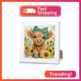 Fs057-us Wemeon Cow Diamond Art Painting Kits For Kids With Frame Animal