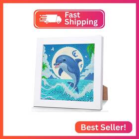 Lhdzx14-us Wemeon Dolphin Diamond Art Painting Kits For Kids With Frame Animal