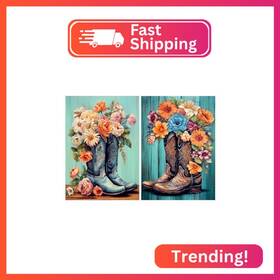 Yobh022-b Yoya 2 Pack 5d Diamond Painting Kits For Adults - Cowboy Boots Art