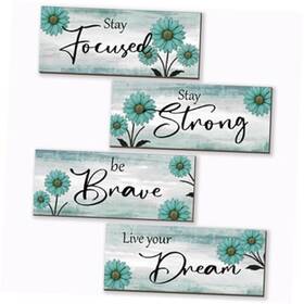 Zonwuthy Zon00140001 4 Pcs Farmhouse Bathroom Decor Wall Abstract Flowers Teal
