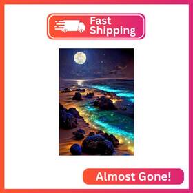 Xj090 Zqeatry 5d Beach Diamond Art Kits For Adults Moon Starry Sky Landscape