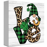 Colorful Leopard Plaid Love Gnome Wooden Box Sign Retro Irish Home Decoration. Fixed Price $11.95.